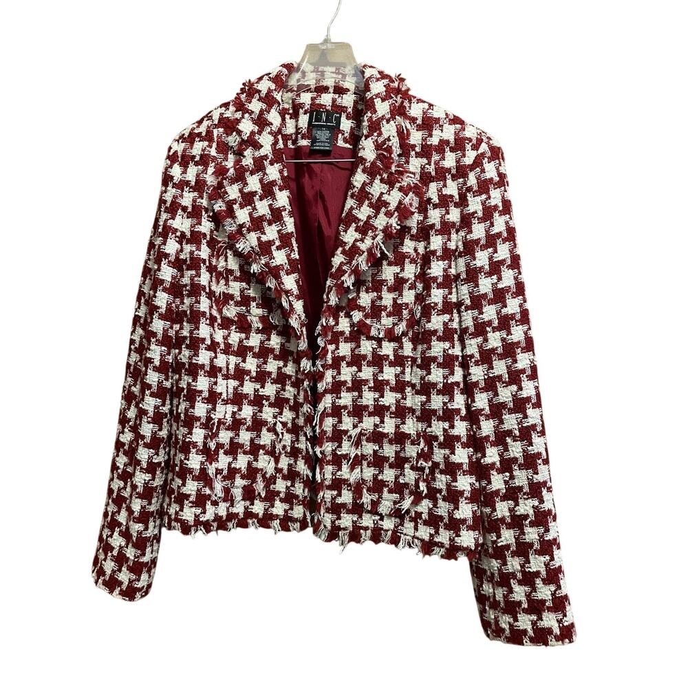 Women's Size 14 I.N.C. Designer style Tweed Jacket Red/Cream